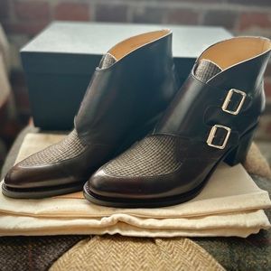 The Office of Angela Scott Miss Joan Midheel Bootie (Brown Houndstooth) $350